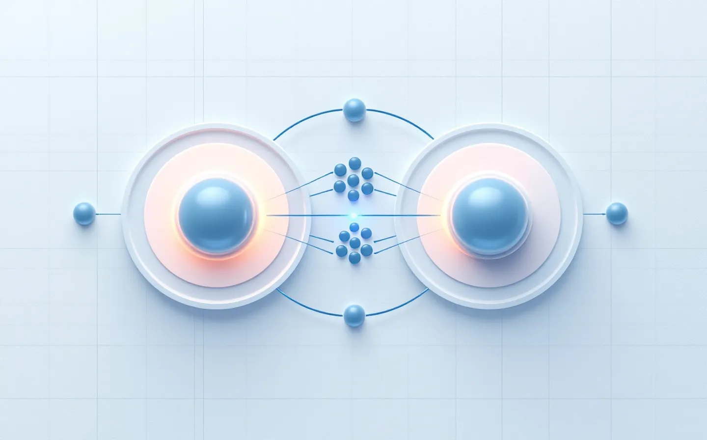 Abstract cool-slate dual GIP and GLP-1 receptor diagram with deep-teal signal lines converging at one blue highlight on a cool near-white product-document canvas